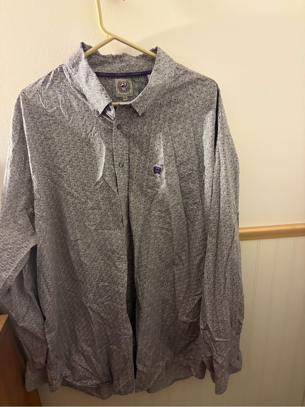 CINCH Men’s XXL Gray & Purple Paisley Western Button-Down Shirt